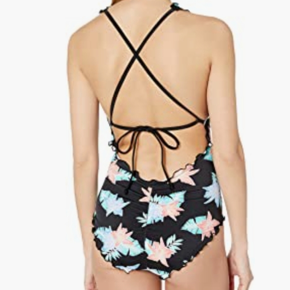 COCO RAVE | Bobbi Miami Spice floral print deep-V ruched scrunch ruffle swimsuit - Picture 6 of 7
